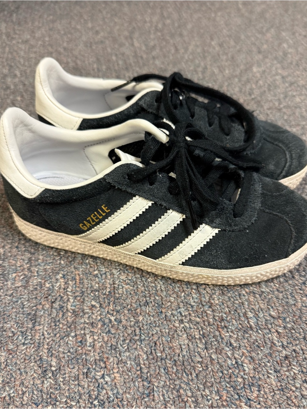 adidas Kids Gazelle Black Suede Sneakers with White Stripes
